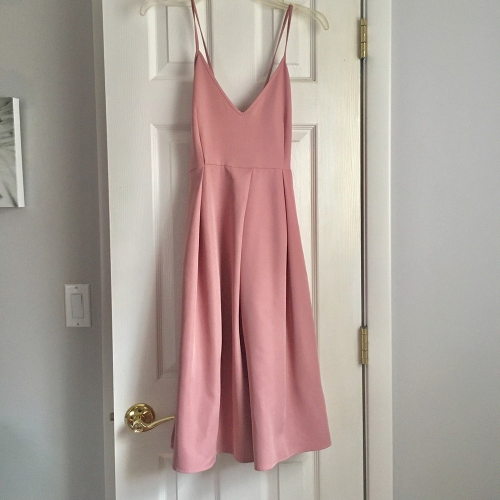 NWT Eliacher Blush Pink Backless Midi Flare Dress